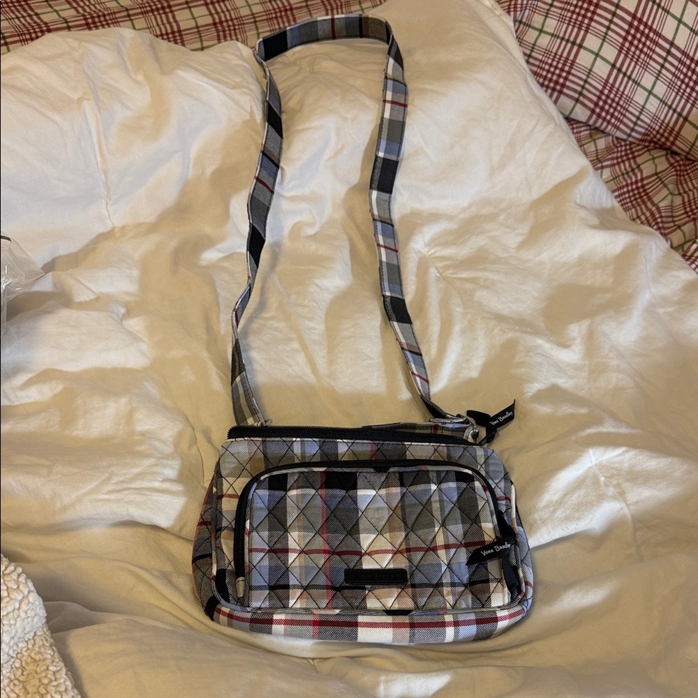 NWOT Vera Bradley Quilted Plaid Crossbody in Black, Gray, White, Red